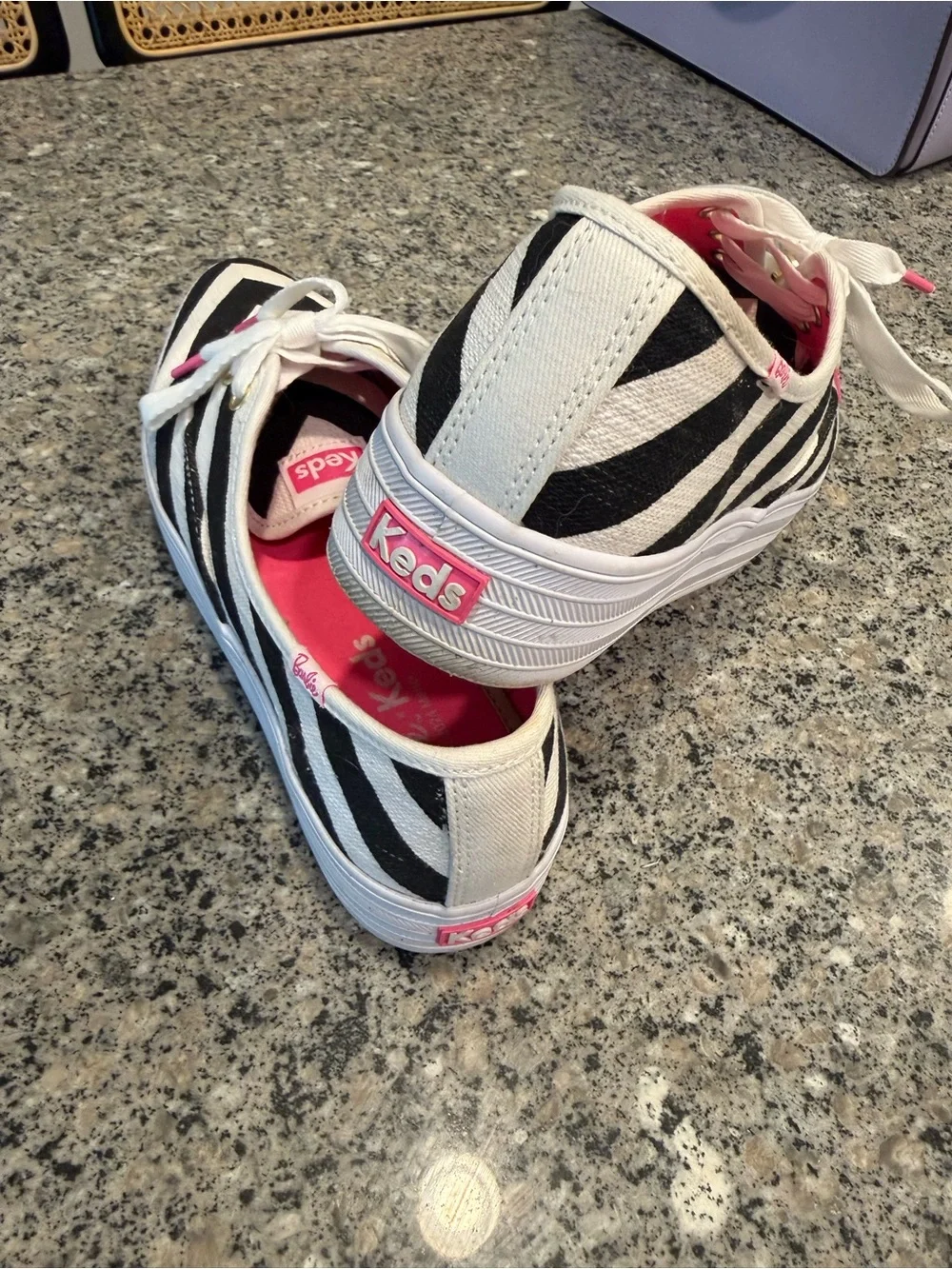 Barbie Black & White Chevron Platform Sneakers with Pink Lining